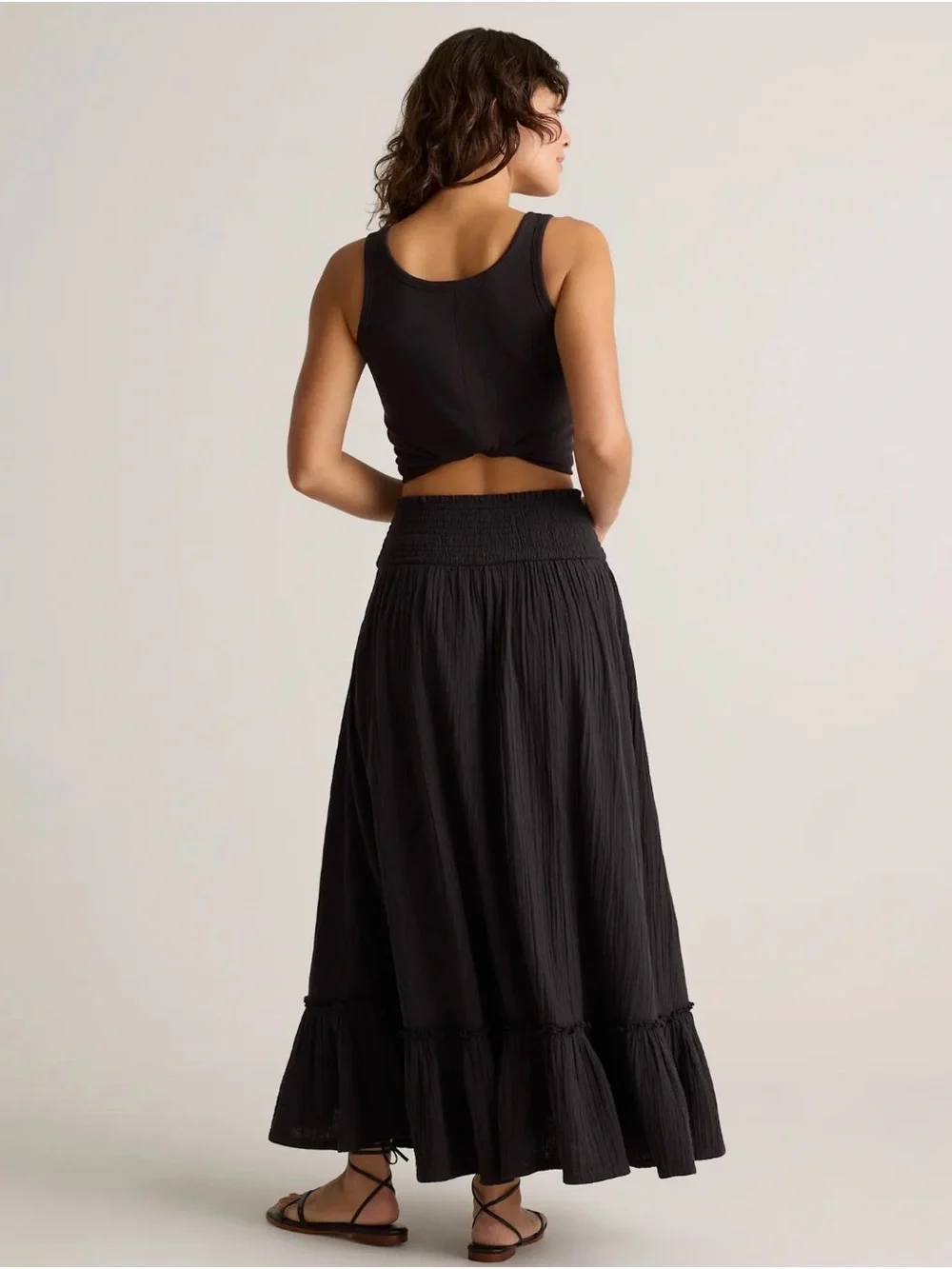 Black Smocked-Waist Maxi Skirt